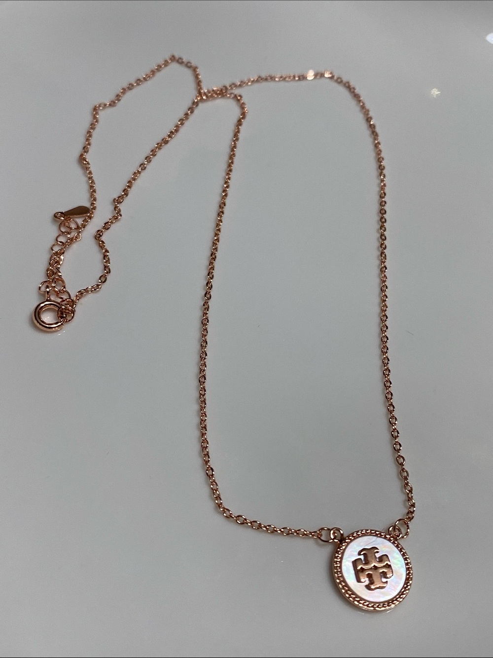 Rose Gold Disc Necklace with Mother-of-Pearl Accent